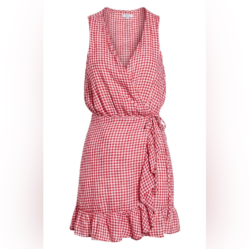 Rails Madison Sleeveless Check Flounce Wrap Dress